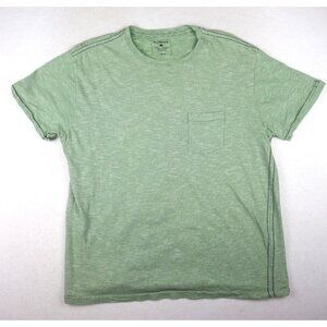 RUFF HEWN WELL WORN - MEN'S GREEN STRIPED SHORT SLEEVE T-SHIRT - SIZE L